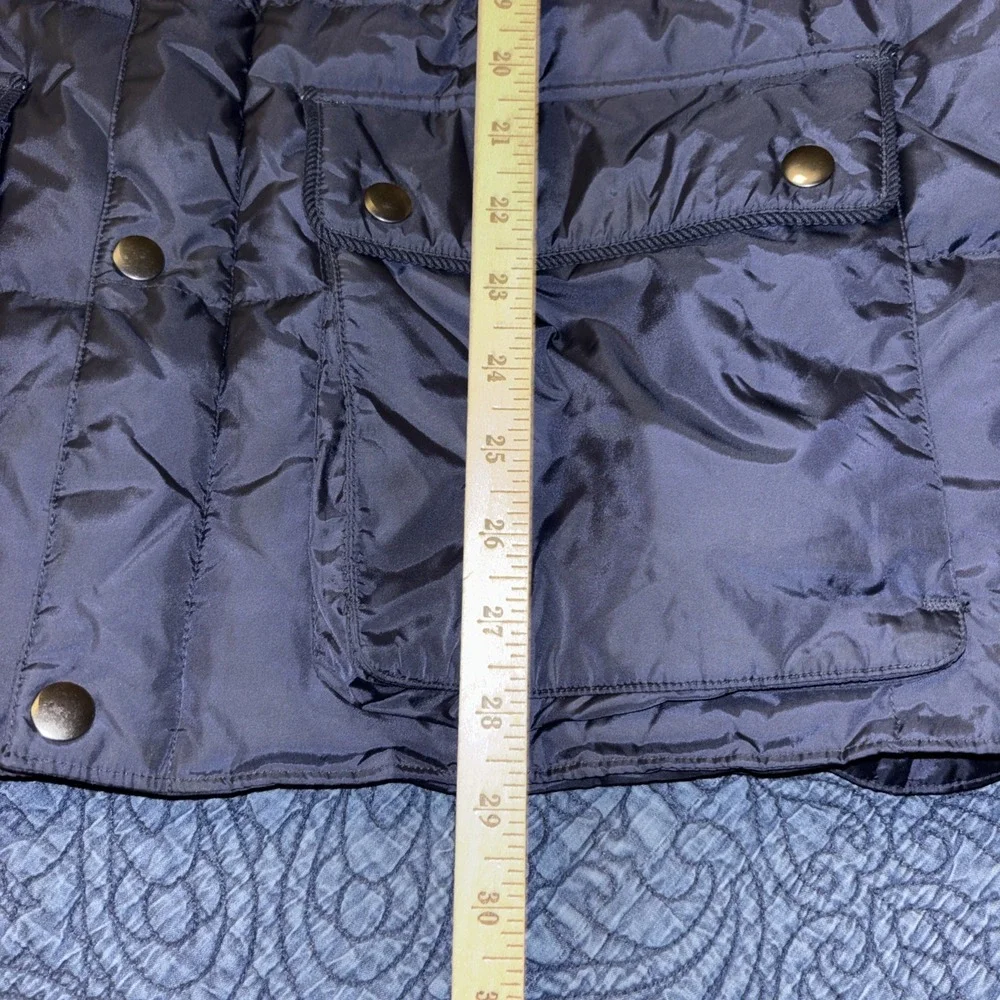 BANANA REPUBLIC Men XL Navy Down Quilted Puffer Vest Corduroy Panel Snap Pockets